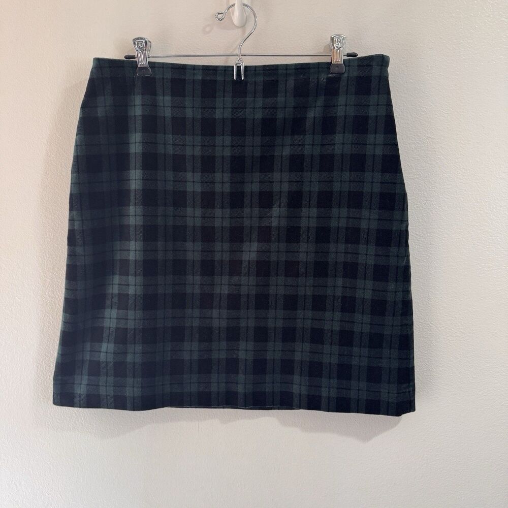 Talbots Skirt 10P Velvet Tartan Plaid Green Black A-line Preppy Dark Academia